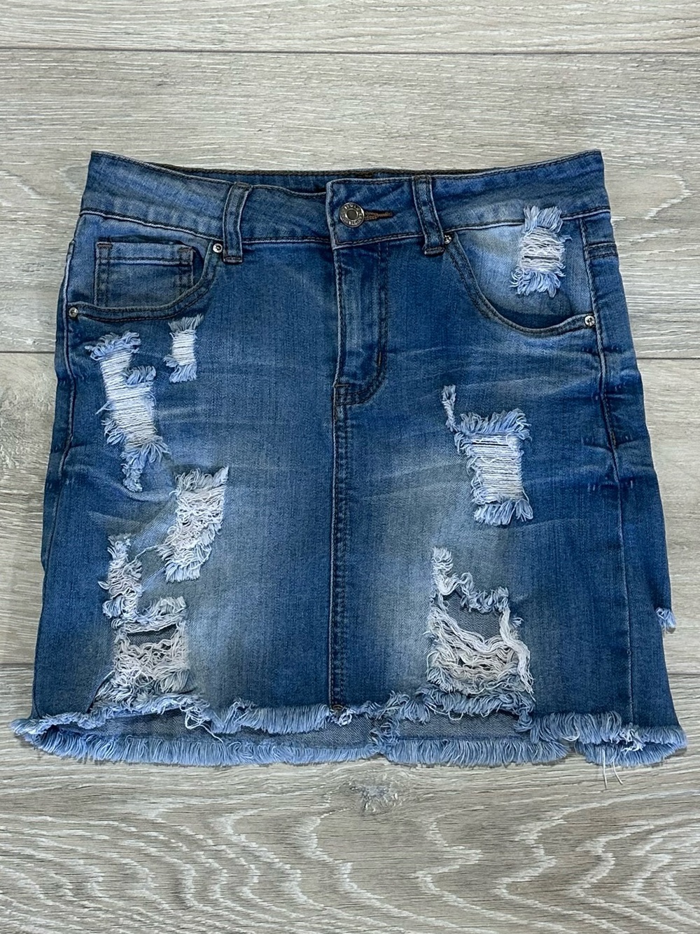 Wax Jean Los Angeles Distressed Denim Mini Skirt Frayed Hem Blue Size 25/26